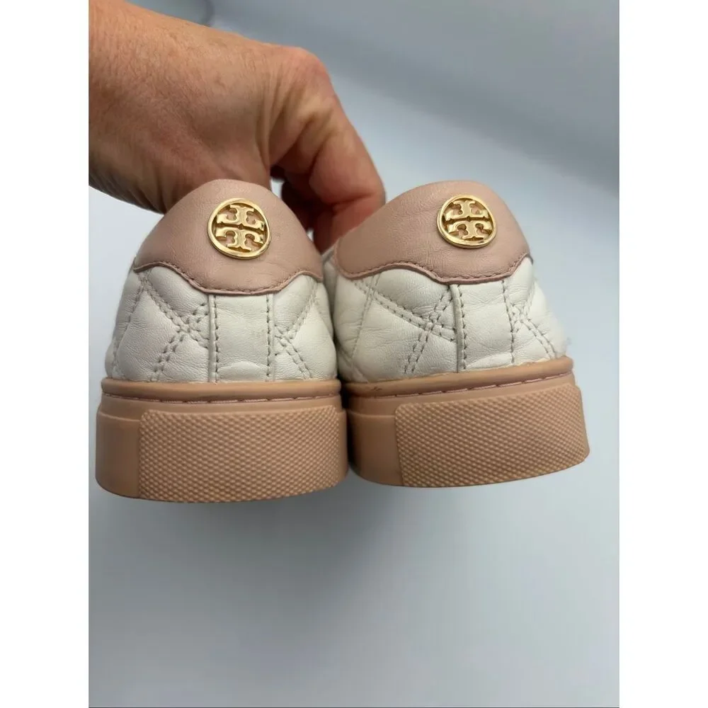 Tory Burch Willa Quilted Leather Slip On Sneakers Ivory Blush Size 7